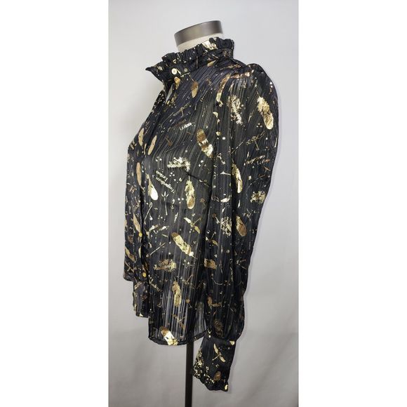 Harry Potter Women's Sheer Black Button-Up Blouse with Gold Feathers Size M - Picture 7 of 11